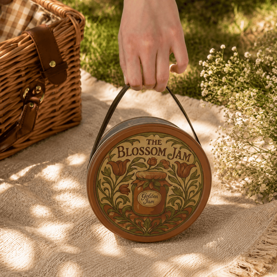 Sarkap Home 2,8 L Jam Deri Saplı Kutu ve 4'lü 200 ml Kavanoz Seti 190x100 mm VintageDesen