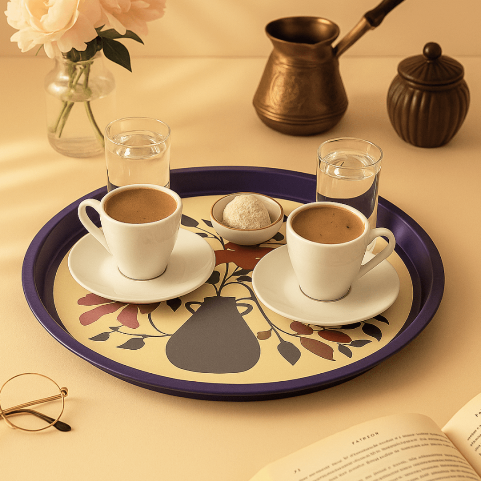 Sarkap Home Pastel Desen Metal Tepsi ÇiçekliVazo