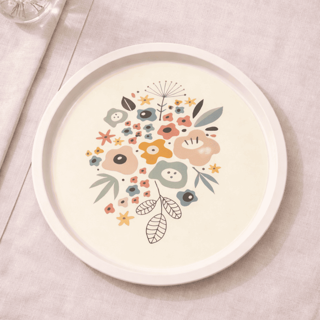 Sarkap Home 34 cm Pastel Desen Metal Tepsi SoftÇiçekler