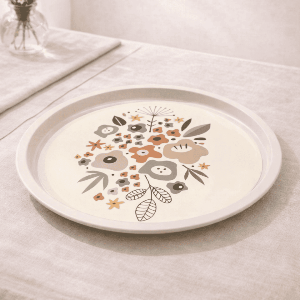 Sarkap Home 34 cm Pastel Desen Metal Tepsi SoftÇiçekler