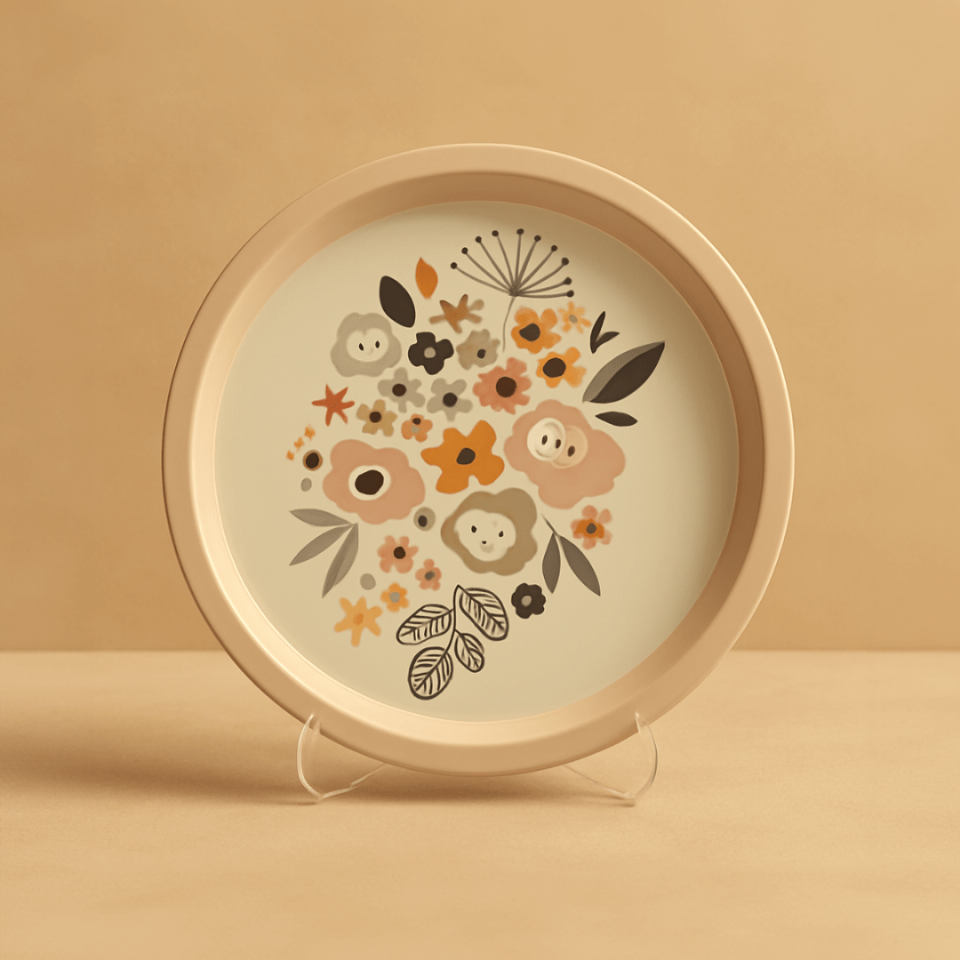 Sarkap Home Pastel Desen Metal Tepsi SoftÇiçekler