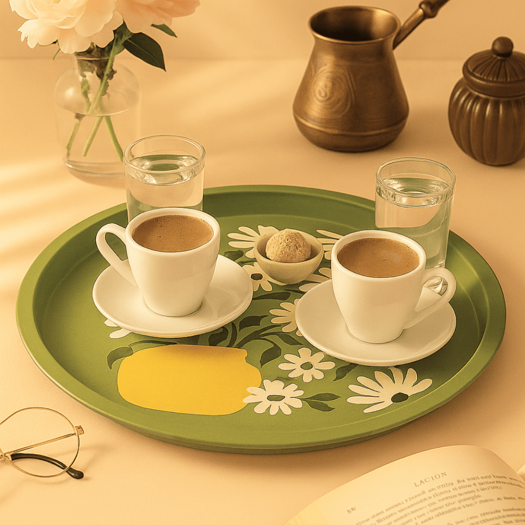 Sarkap Home Pastel Desen Metal Tepsi PapatyaYeşil