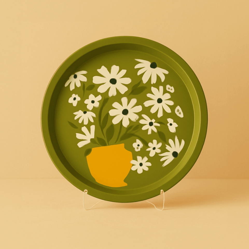 Sarkap Home Pastel Desen Metal Tepsi PapatyaYeşil