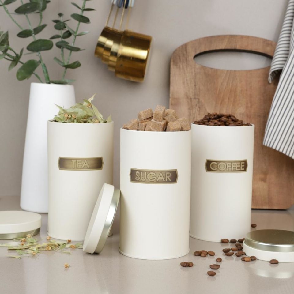 Sarkap Home Metal Vakumlu Kapaklı 3'lü Saklama Kabı Soft Touch Büyük Boy Krem