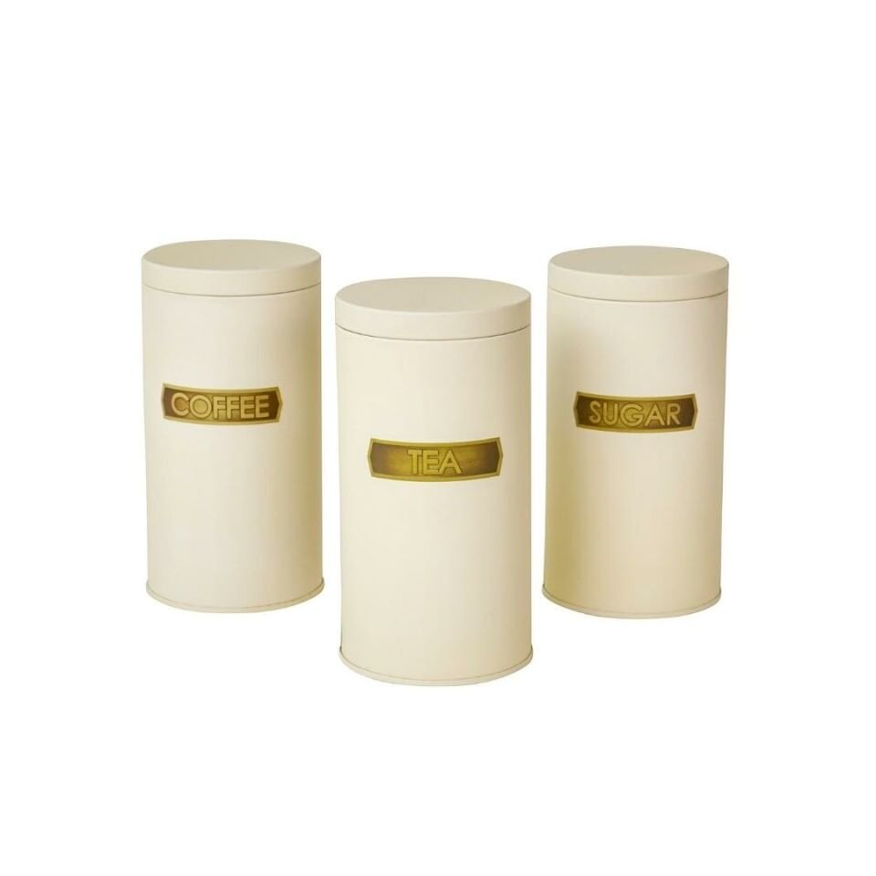 Sarkap Home Metal Vakumlu Kapaklı 3'lü Saklama Kabı Soft Touch Büyük Boy Krem
