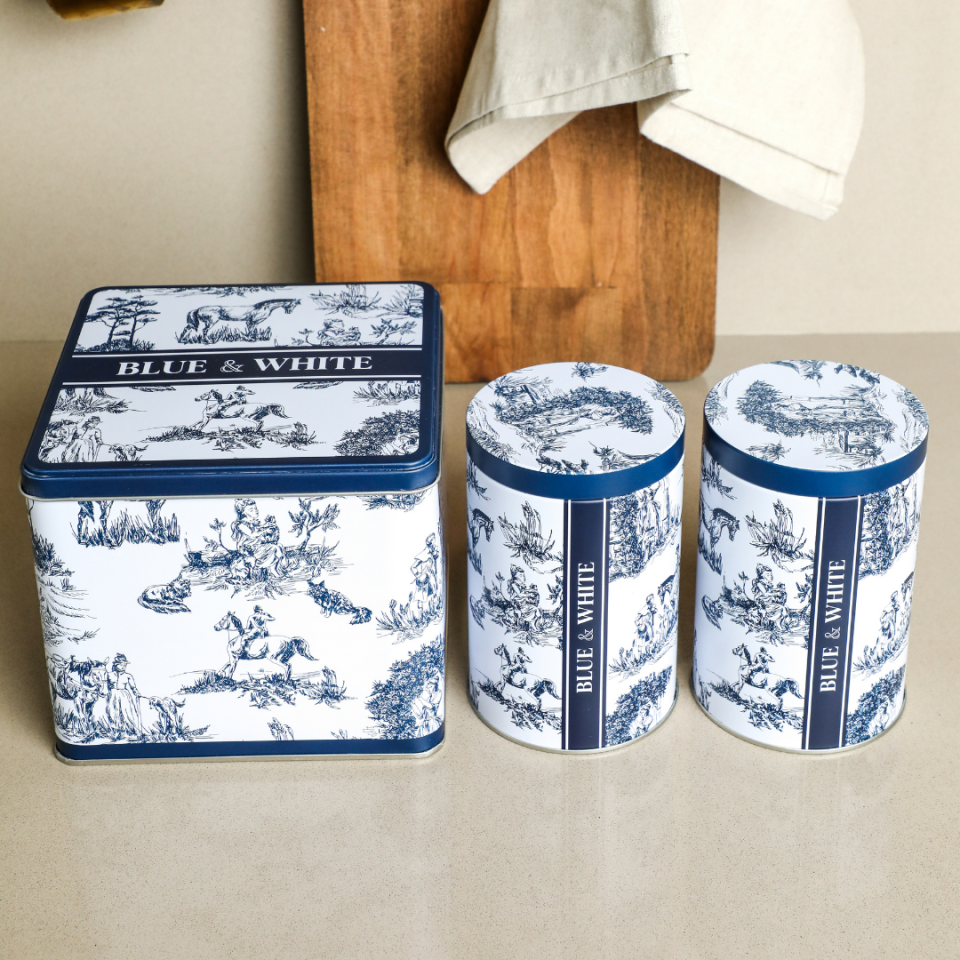 Sarkap Home White Seri 3'lü Set 2'li Metal Saklama Kabı, Köşeli Metal Kutu