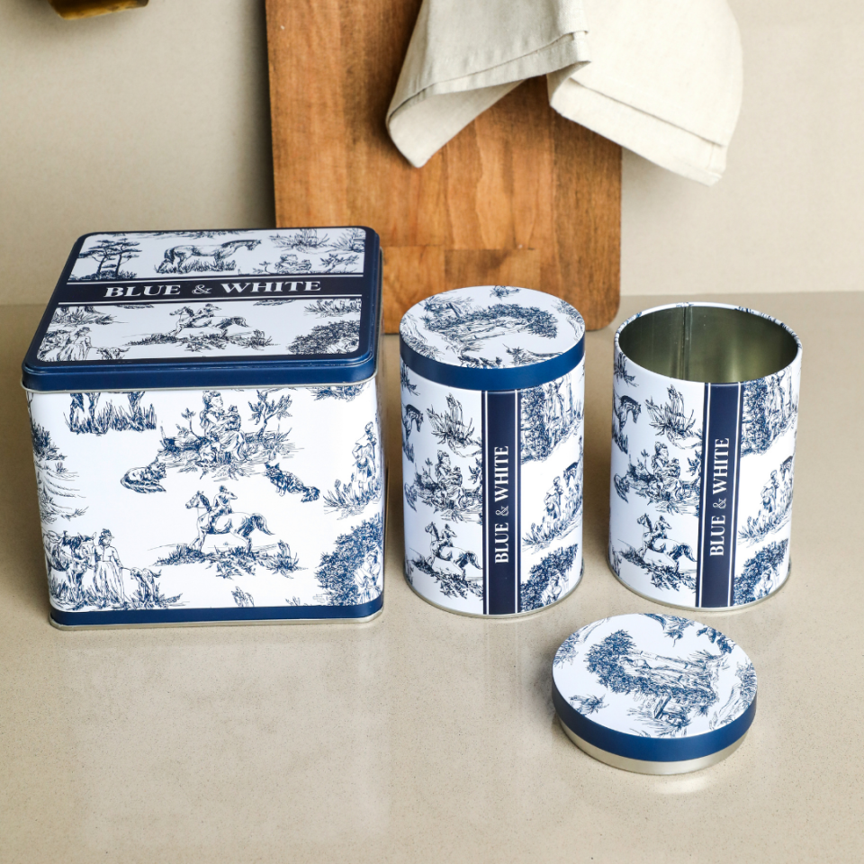 Sarkap Home White Seri 3'lü Set 2'li Metal Saklama Kabı, Köşeli Metal Kutu