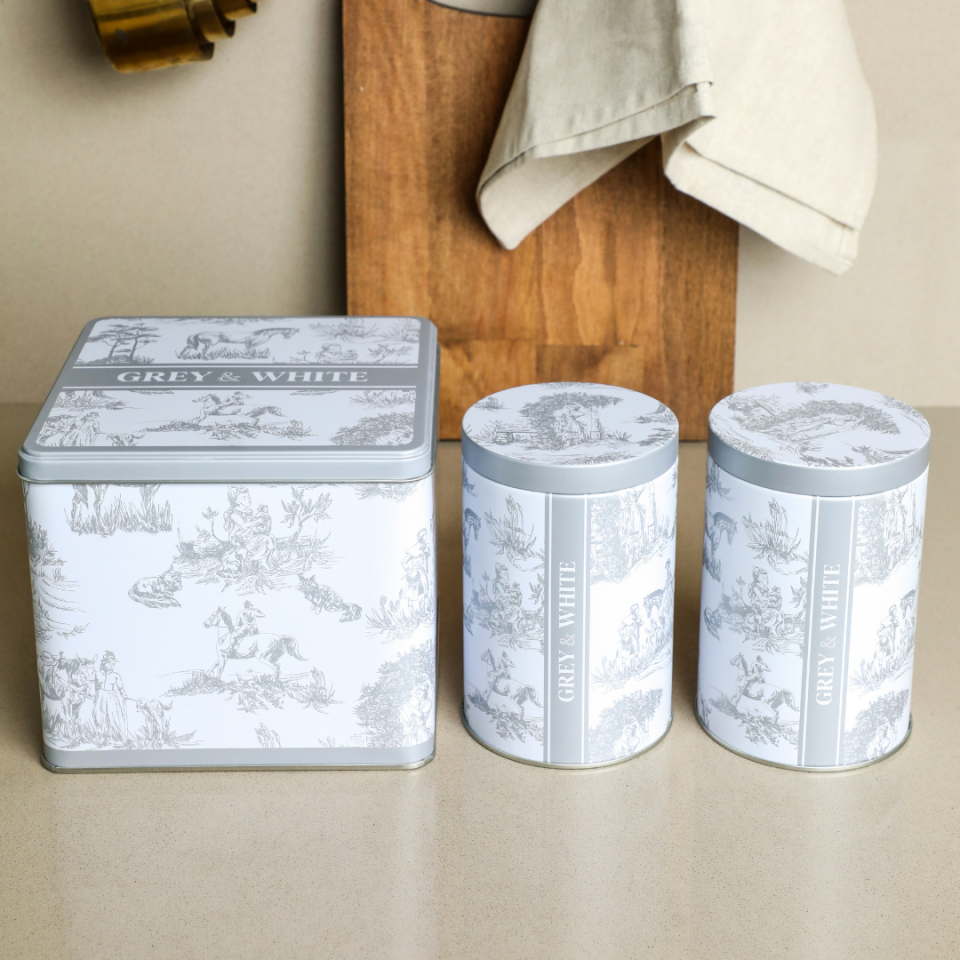 Sarkap Home White Seri 3'lü Set 2'li Metal Saklama Kabı, Köşeli Metal Kutu