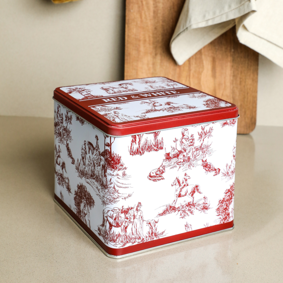 Sarkap Home White Seri 3'lü Set 2'li Metal Saklama Kabı, Köşeli Metal Kutu Kırmızı