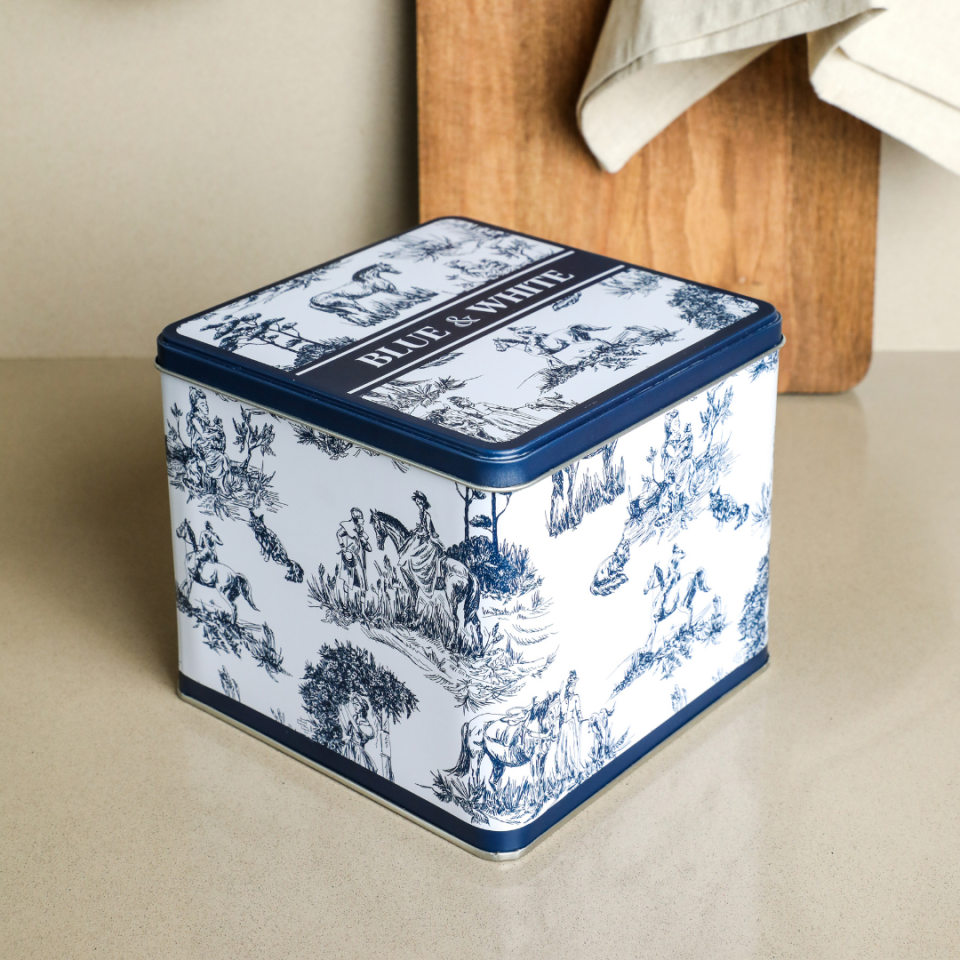 Sarkap Home White Seri 3'lü Set 2'li Metal Saklama Kabı, Köşeli Metal Kutu Mavi