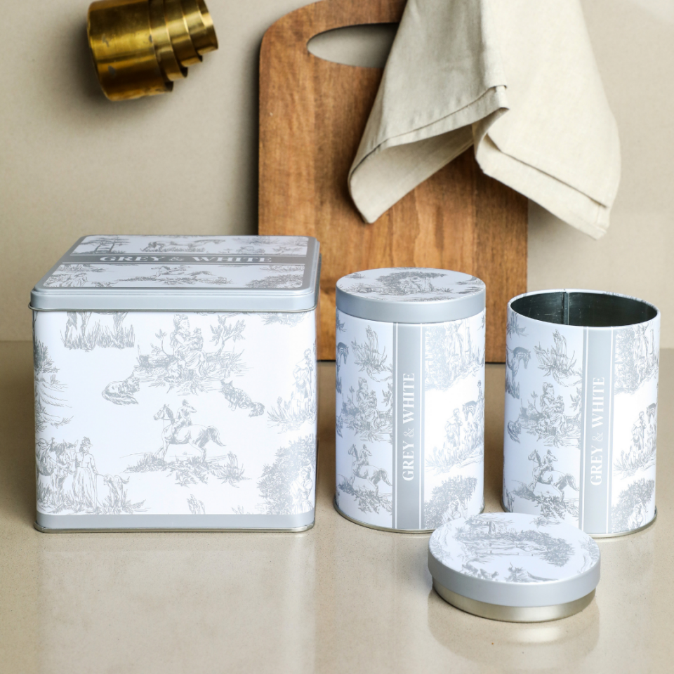 Sarkap Home White Seri 3'lü Set 2'li Metal Saklama Kabı, Köşeli Metal Kutu Koyu Gri