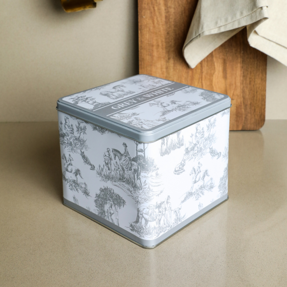 Sarkap Home White Seri 3'lü Set 2'li Metal Saklama Kabı, Köşeli Metal Kutu Koyu Gri