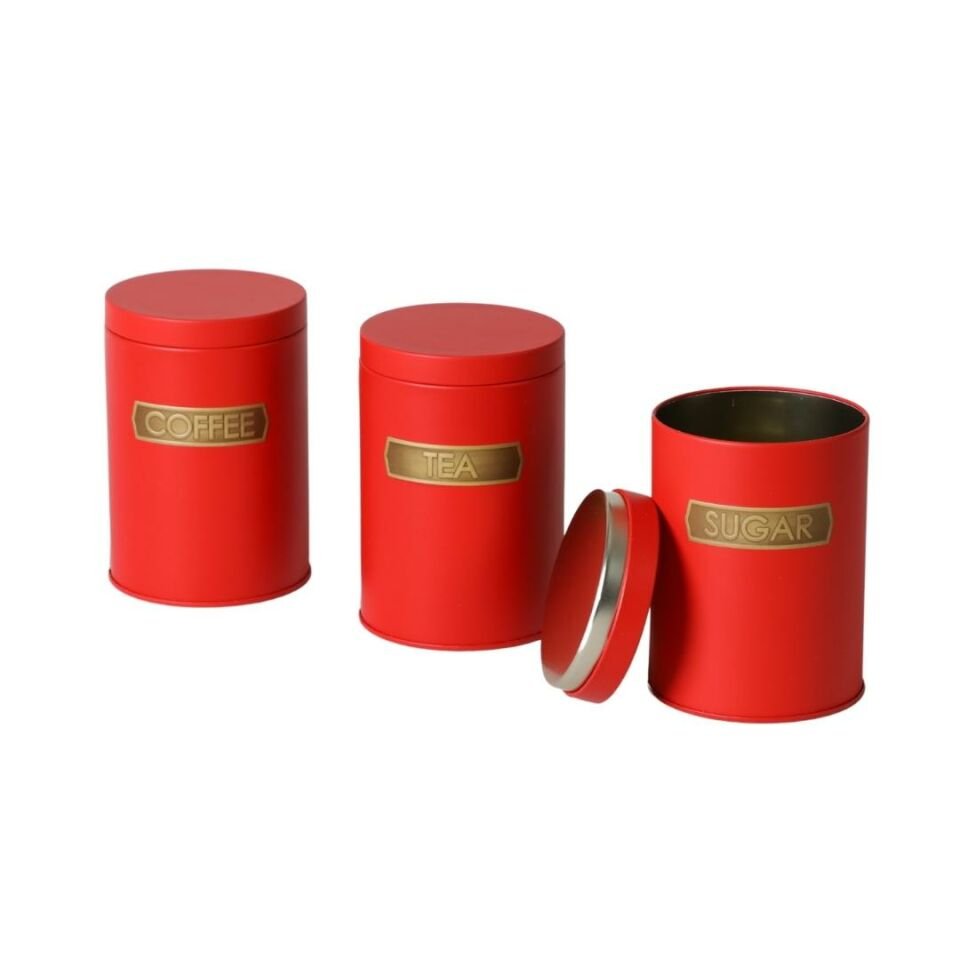 Sarkap Home 0,8 L Metal Vakumlu Kapaklı 3'lü Saklama Kabı Soft Touch Küçük Boy 90x120 mm Kırmızı