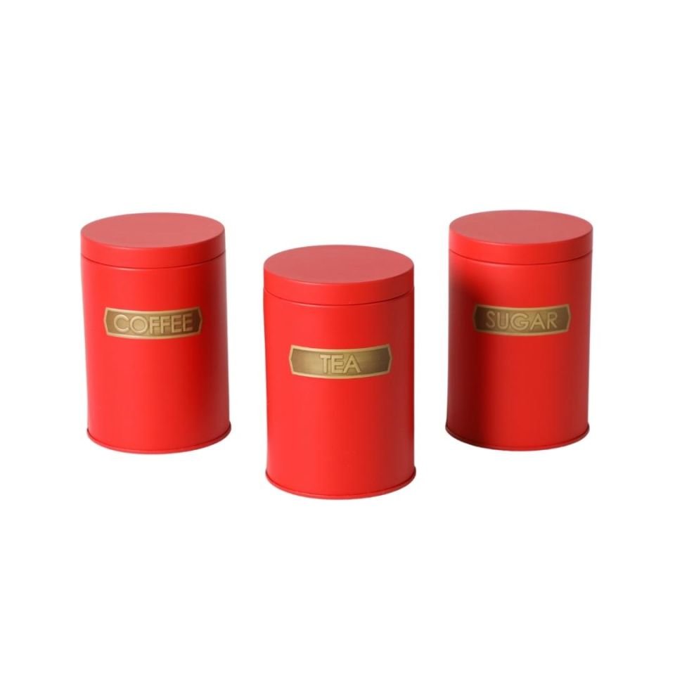 Sarkap Home 0,8 L Metal Vakumlu Kapaklı 3'lü Saklama Kabı Soft Touch Küçük Boy 90x120 mm Kırmızı