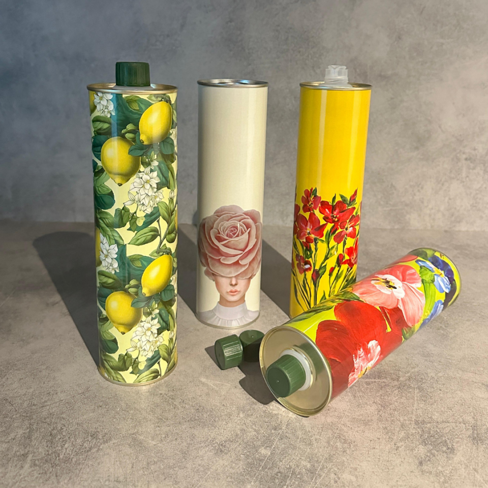 Sarkap Home Dekoratif 750 ml Kapaklı Silindir Boş Zeytinyağı Tenekesi