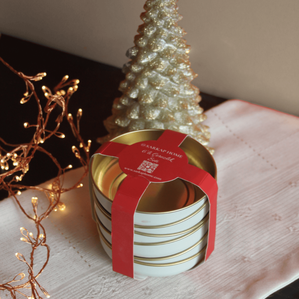 Sarkap Home 6'lı Dondurmalık ve Çerezlik Seti 10 cm Çap, 3.2 cm Yükseklik KremGold