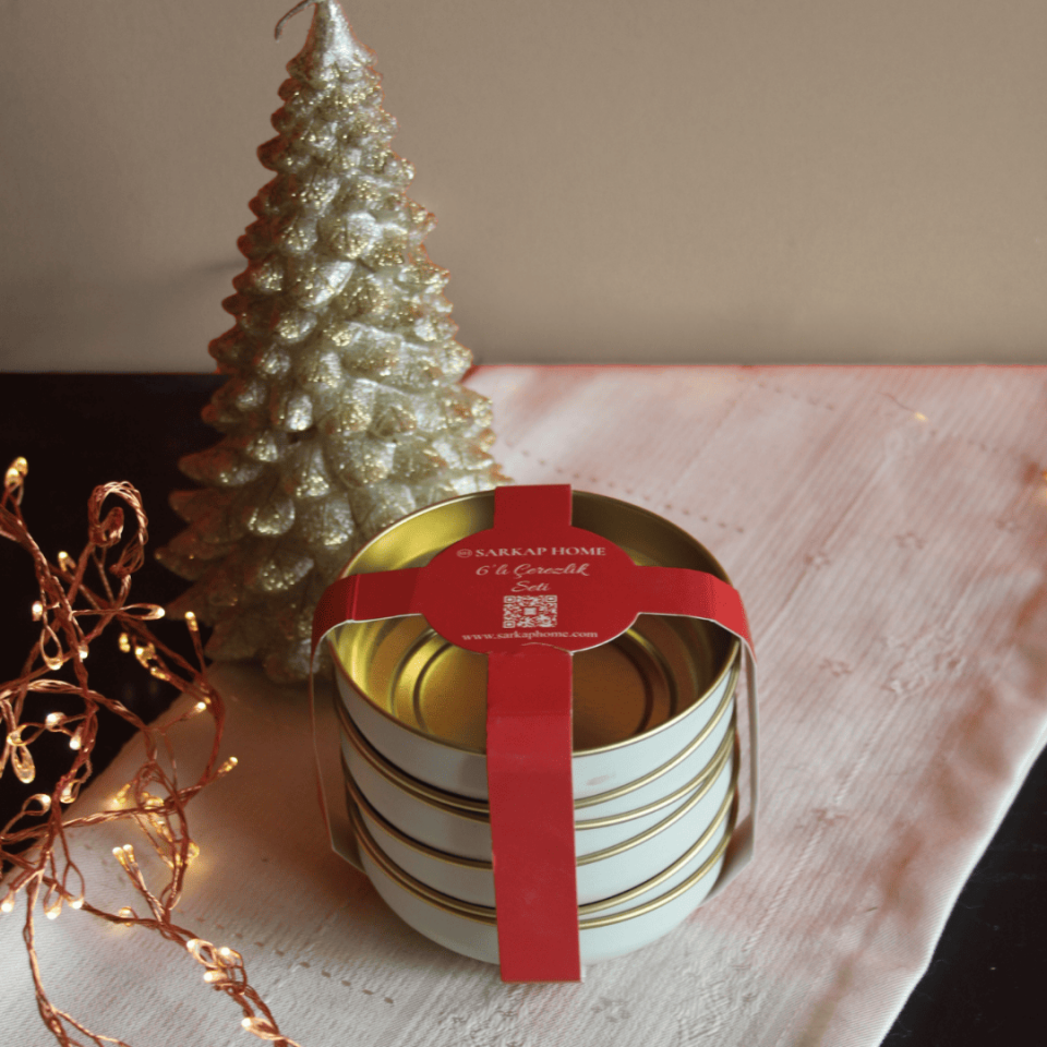 Sarkap Home 6'lı Dondurmalık ve Çerezlik Seti 10 cm Çap, 3.2 cm Yükseklik KremGold