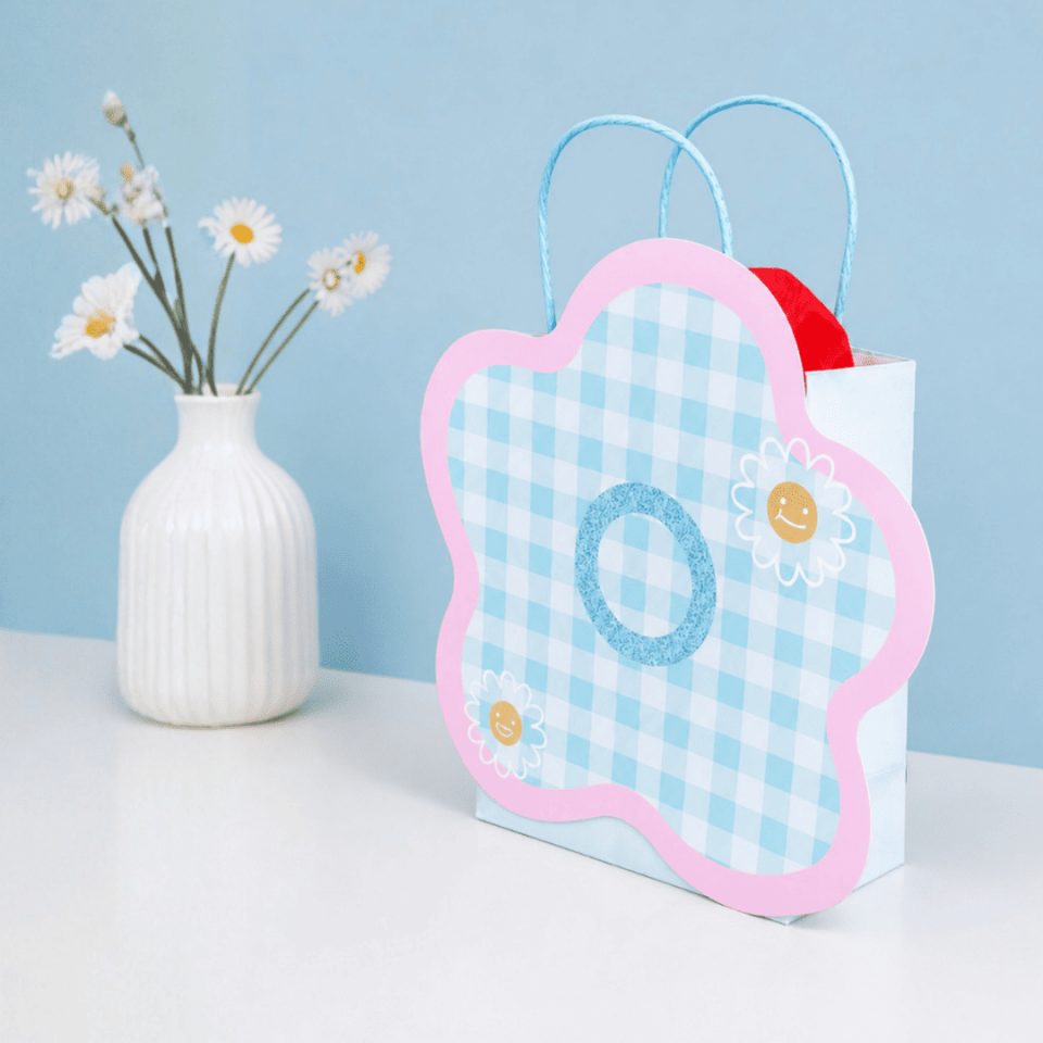 12'li 23x18x10 cm Özel Tasarım Mavi Çiçek Desenli Hediyelik Karton Çanta