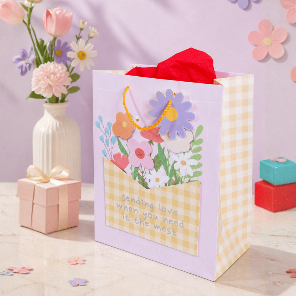 12'li 32x26x14 cm Özel Tasarım Sarı Saksı Model Hediyelik Karton Çanta