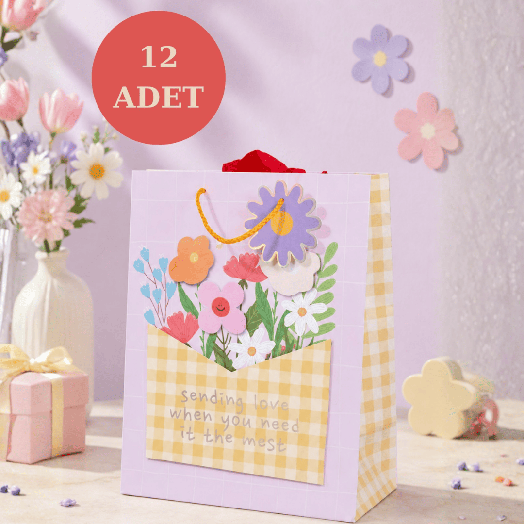 12'li 32x26x14 cm Özel Tasarım Sarı Saksı Model Hediyelik Karton Çanta