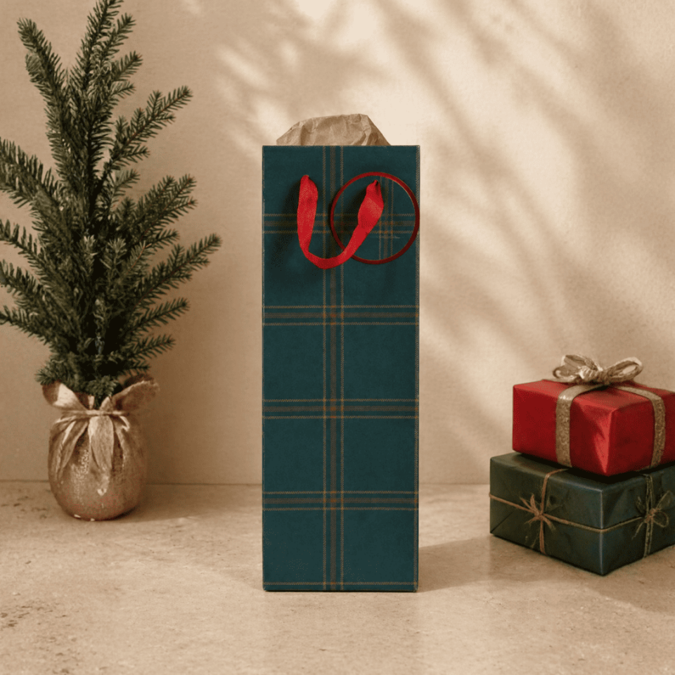12'li 13x36x9 cm Özel Tasarım Yeşil Hediyelik Karton Çanta