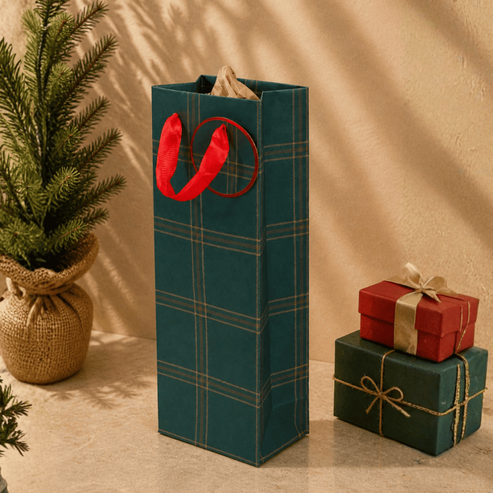 12'li 13x36x9 cm Özel Tasarım Yeşil Hediyelik Karton Çanta