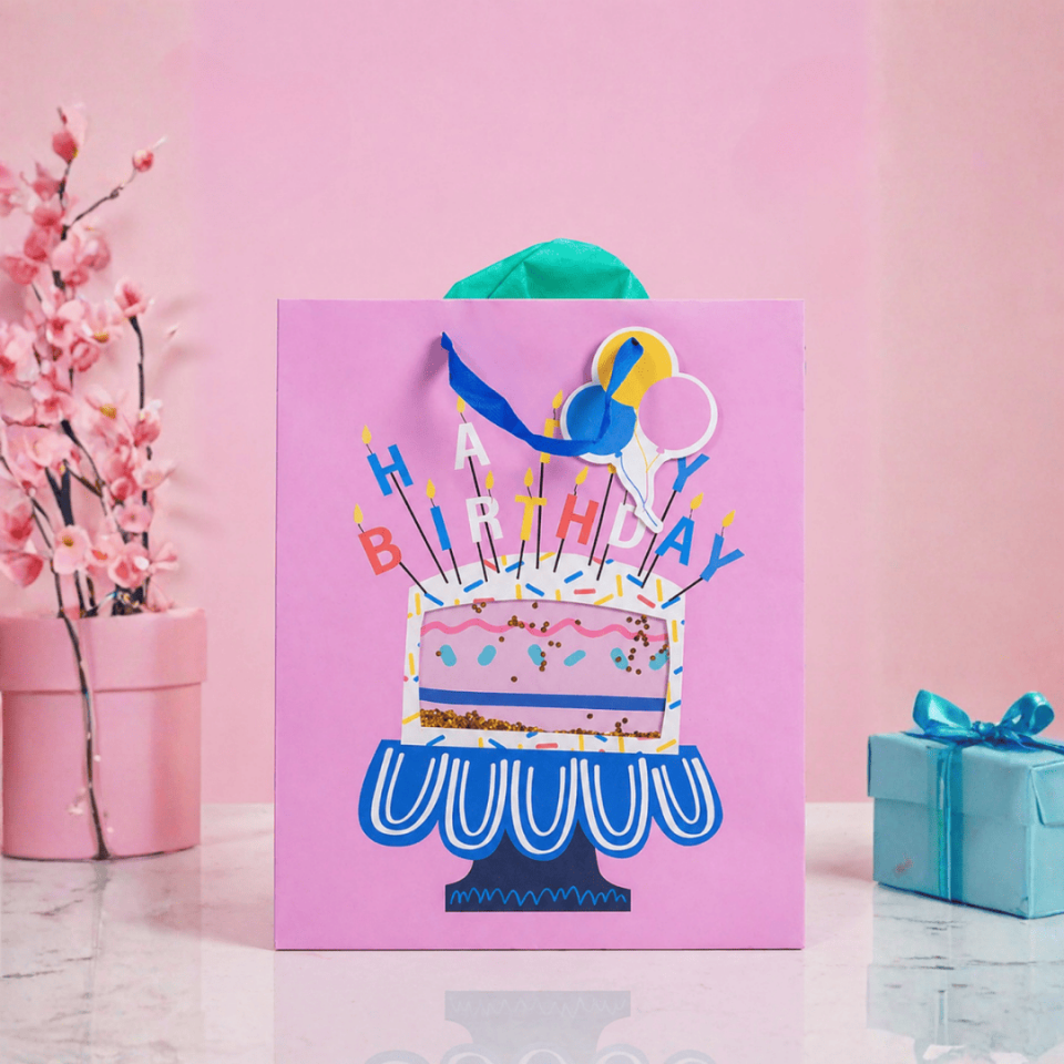 12'li 32x26x14 cm Özel Tasarım Pembe Pasta Model Karton Çanta