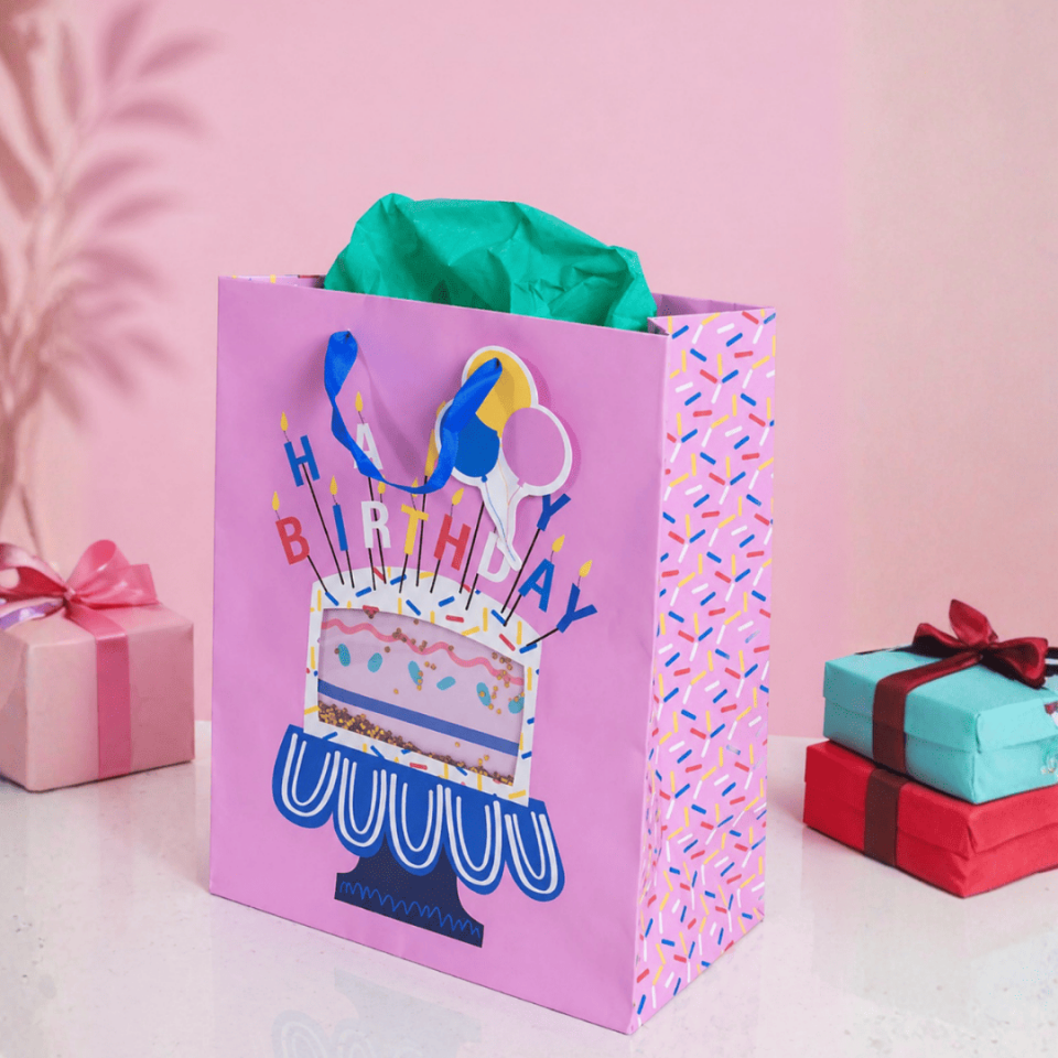12'li 32x26x14 cm Özel Tasarım Pembe Pasta Model Karton Çanta