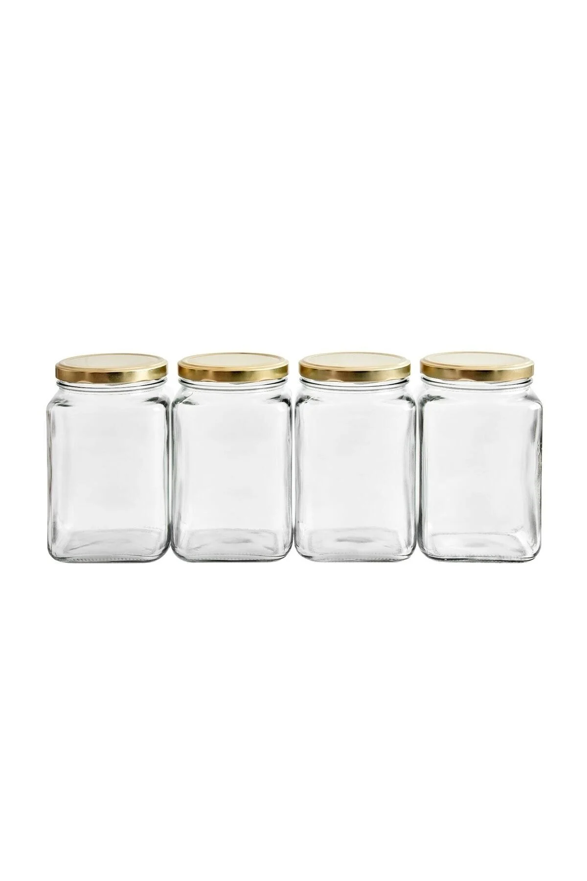 Sarkap 4'lü 1600 ml Kapaklı Köşeli Cam Kavanoz - Gold Kapak