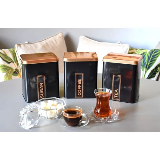3'lü Metal Coffee Tea Sugar Kutusu - 1500 Ml