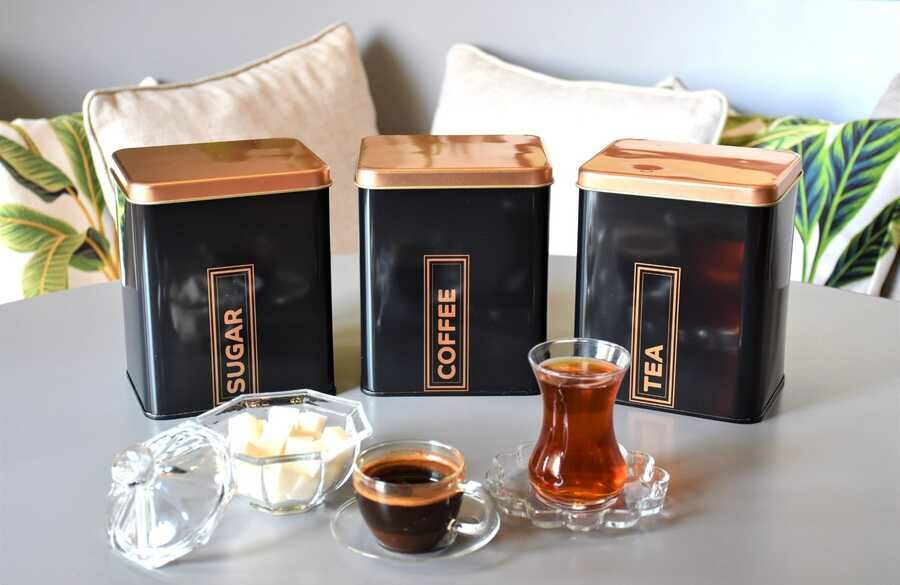 3'lü Metal Coffee Tea Sugar Kutusu - 1500 Ml