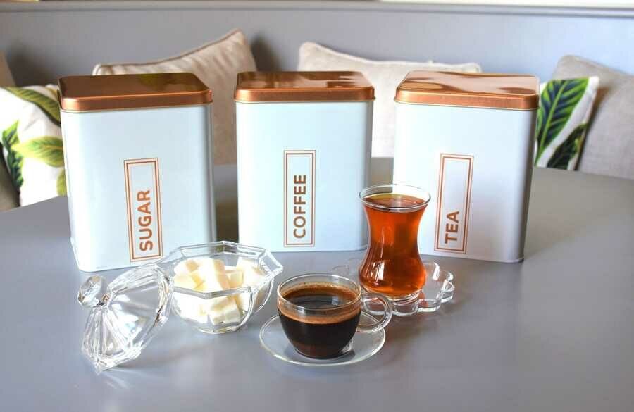 3'lü Metal Coffee Tea Sugar Kutusu - 1500 Ml