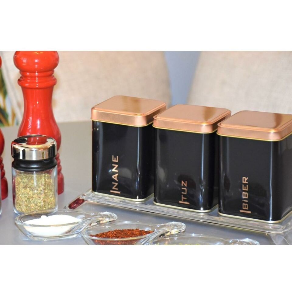 3'lü Köşeli Metal Kutu Baharat Seti - 500 Ml