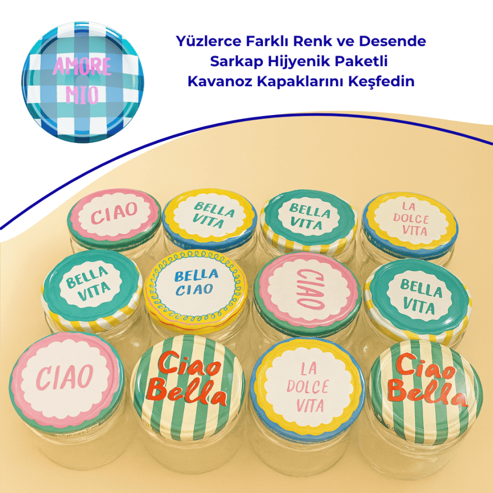 Hijyenik Paketli 10 Adet Kavanoz Kapağı 82 mm Dolce Vita Desenler