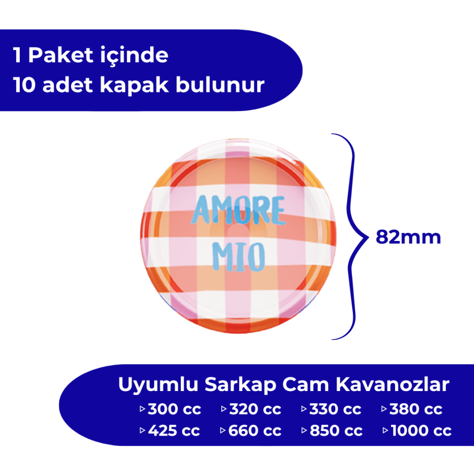 Hijyenik Paketli 10 Adet Kavanoz Kapağı 82 mm Dolce Vita Desenler