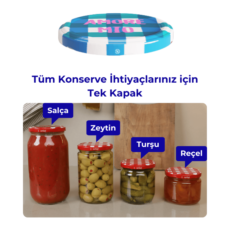 Hijyenik Paketli 10 Adet Kavanoz Kapağı 82 mm Dolce Vita Desenler AmoreMioMavi