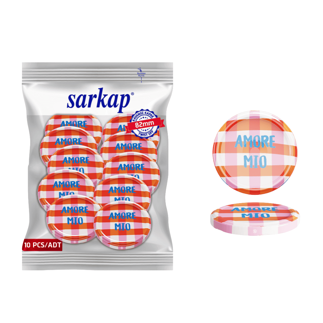 Hijyenik Paketli 10 Adet Kavanoz Kapağı 82 mm Dolce Vita Desenler AmoreMioPembe