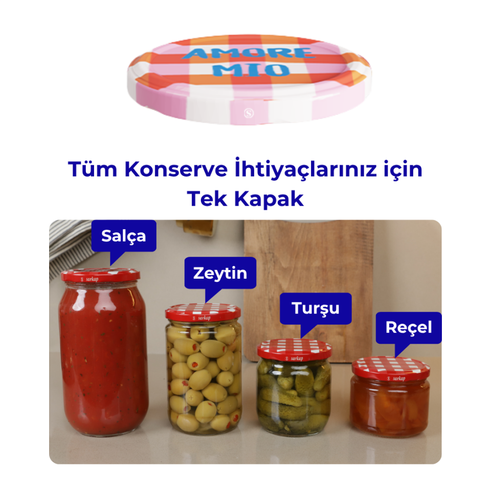 Hijyenik Paketli 10 Adet Kavanoz Kapağı 82 mm Dolce Vita Desenler AmoreMioPembe