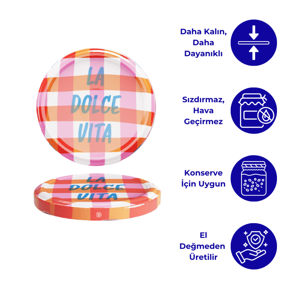 Hijyenik Paketli 10 Adet Kavanoz Kapağı 82 mm Dolce Vita Desenler LaDolceVitaEkose