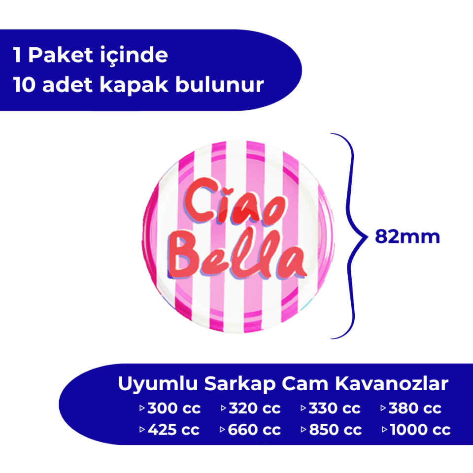 Hijyenik Paketli 10 Adet Kavanoz Kapağı 82 mm Dolce Vita Desenler CiaoBellaPembe