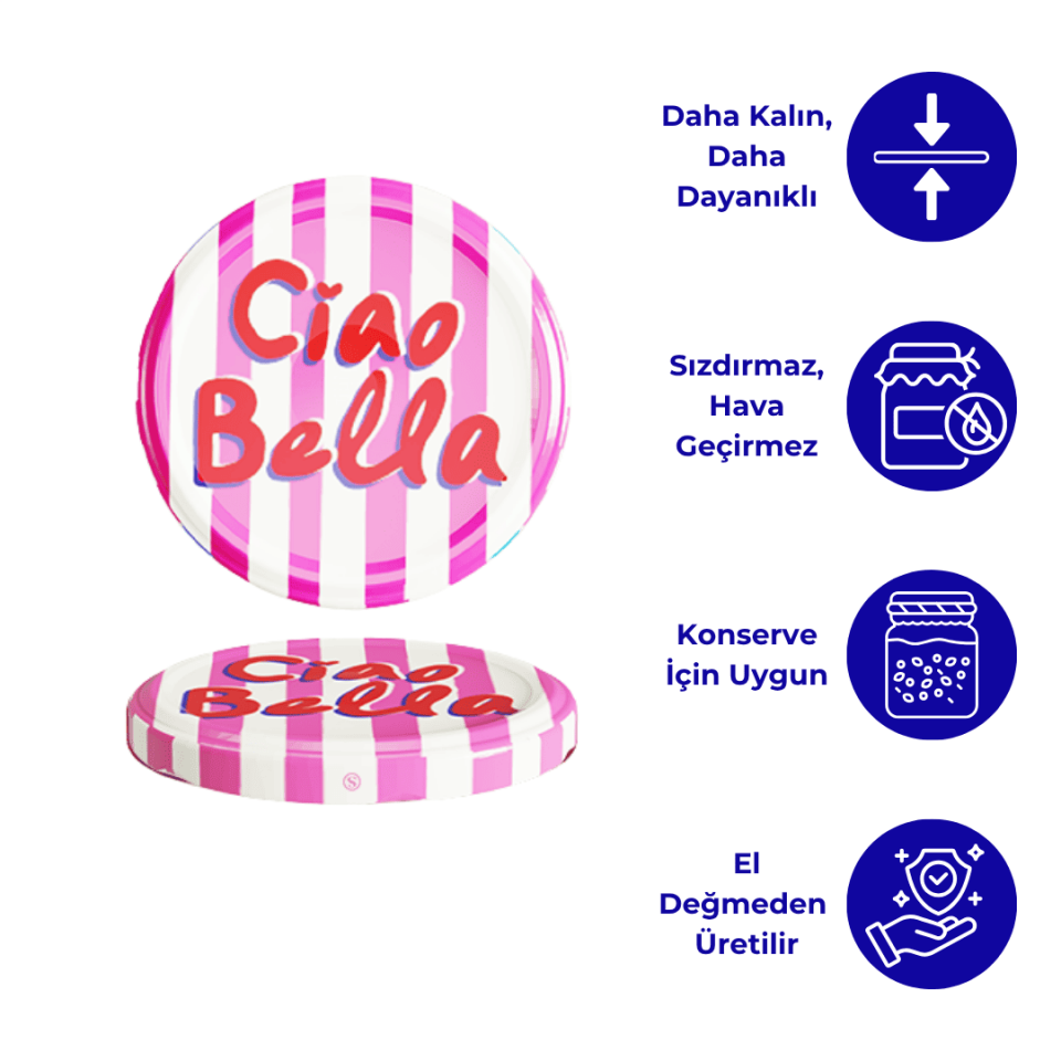 Hijyenik Paketli 10 Adet Kavanoz Kapağı 82 mm Dolce Vita Desenler CiaoBellaPembe