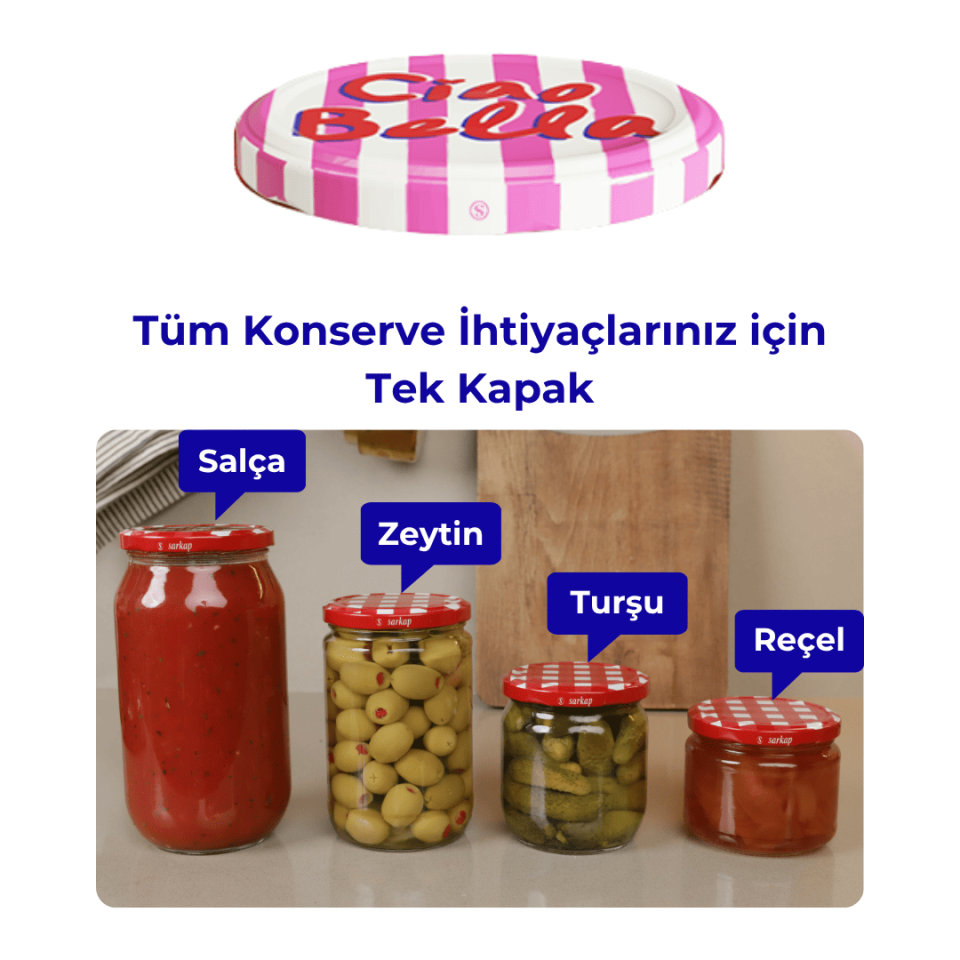 Hijyenik Paketli 10 Adet Kavanoz Kapağı 82 mm Dolce Vita Desenler CiaoBellaPembe