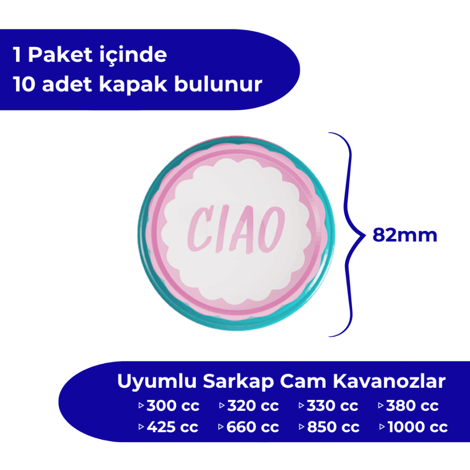Hijyenik Paketli 10 Adet Kavanoz Kapağı 82 mm Dolce Vita Desenler CiaoPembe