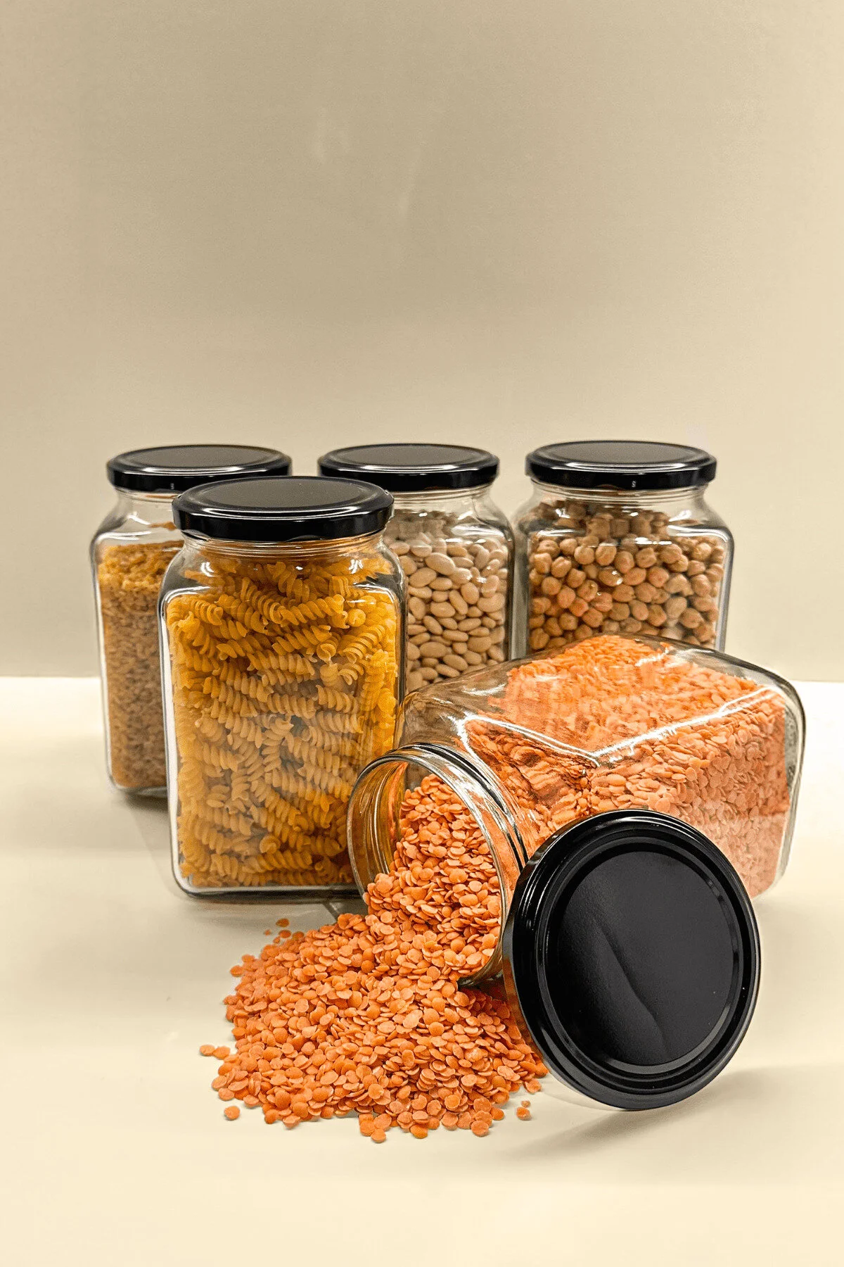 Sarkap 5'li 1000 ml Kapaklı Köşeli Cam Kavanoz