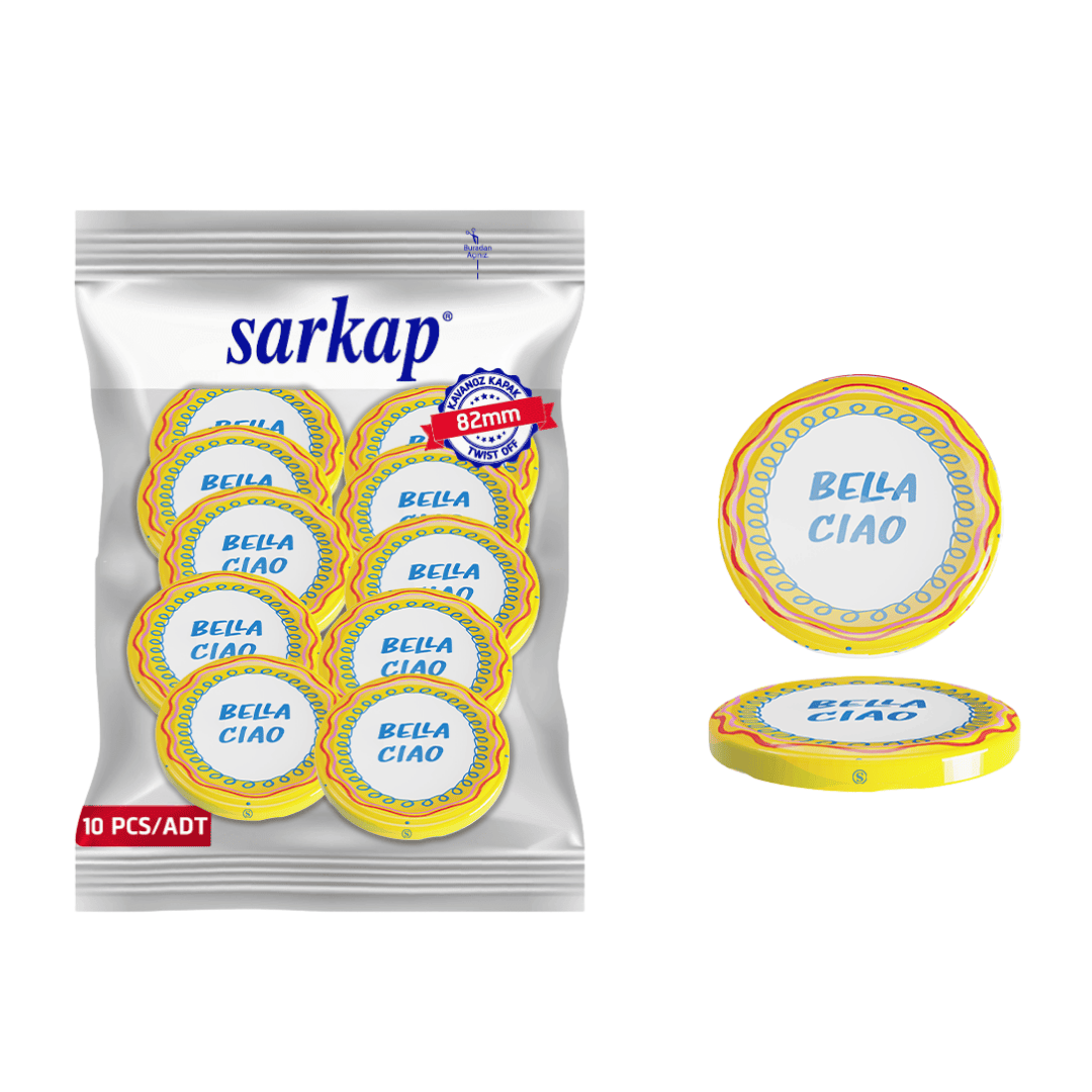 Hijyenik Paketli 10 Adet Kavanoz Kapağı 82 mm Dolce Vita Desenler BellaCiaoSarı