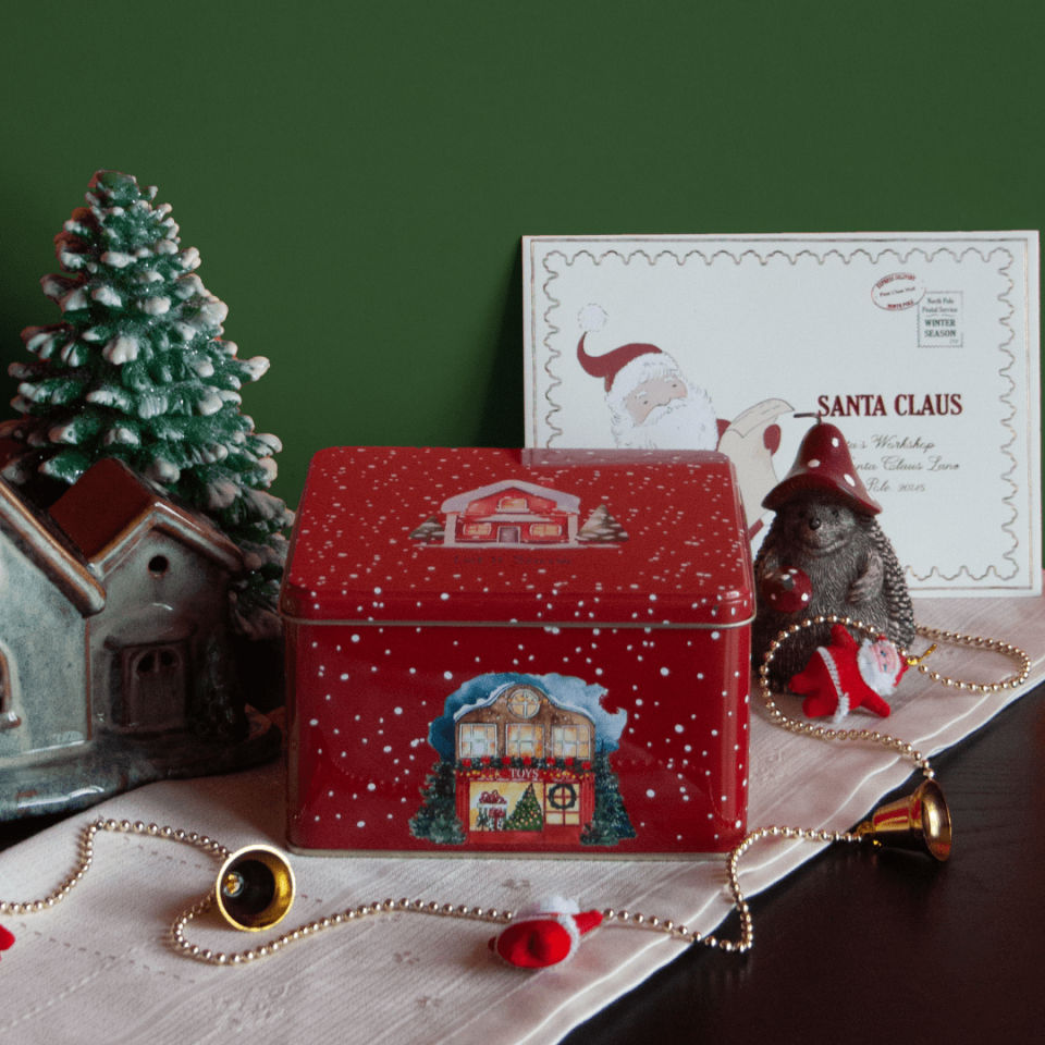 Sarkap Home Desenli Metal Saklama Kutu Kırmızı