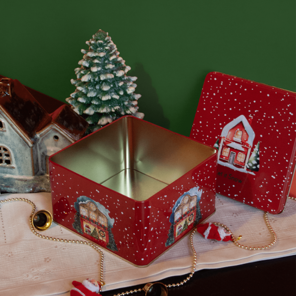 Sarkap Home 2,6 L Desenli Metal Saklama Kutu 164x164x96 mm Kırmızı