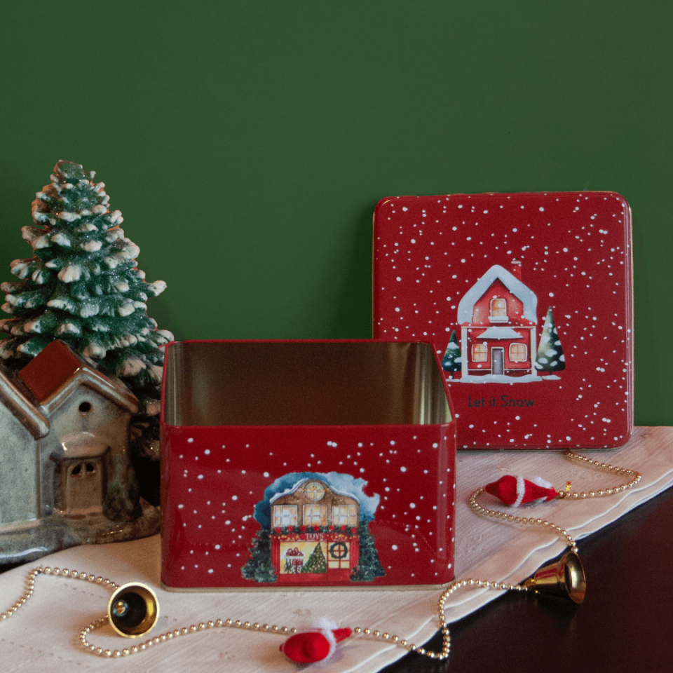 Sarkap Home 2,6 L Desenli Metal Saklama Kutu 164x164x96 mm Kırmızı