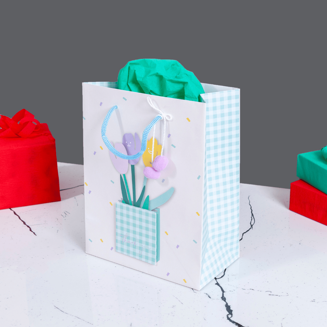 Sarkap Home Özel Tasarım Desenli Hediyelik Karton Çanta MaviSaksı