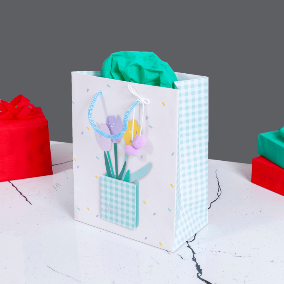 Sarkap Home Özel Tasarım Desenli Hediyelik Karton Çanta MaviSaksı